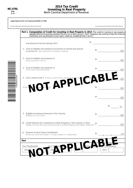 Form Nc-478l - Tax Credit - Investing In Real Property - 2014 Printable pdf