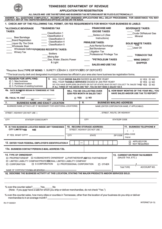 Form Rv-F1300501 - Application For Registration Printable pdf