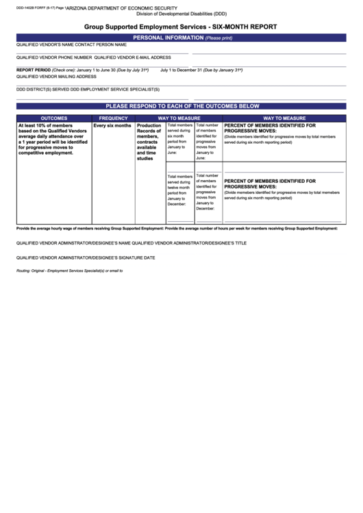 Fillable Form Ddd-1402b - Group Supported Employment Services - Six-Month Report Printable pdf