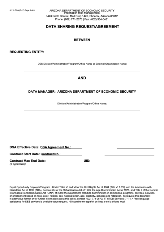 Fillable Form J-119 - Data Sharing Request/agreement Printable pdf