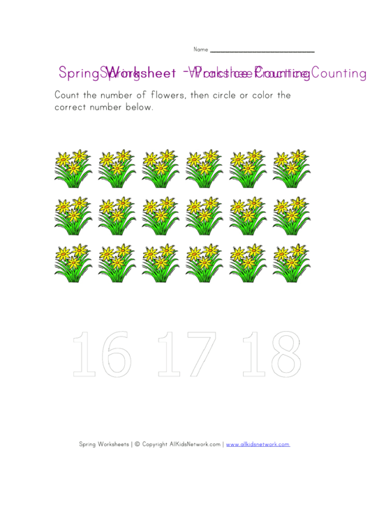 Flowers 16 To 18 Practice Counting Math Worksheets Printable pdf