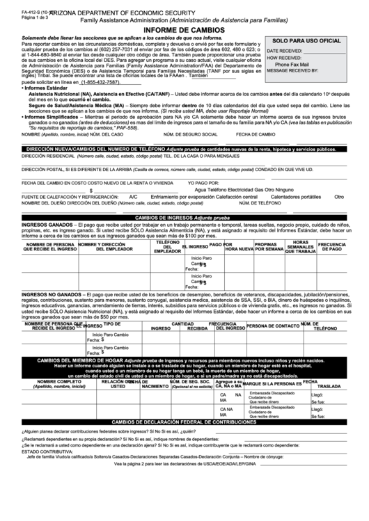 Fillable Form Fa-412-S - Informe De Cambios Printable pdf