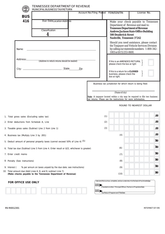 Form Bus 416 - Municipal Business Tax Return - Classification 4 Printable pdf