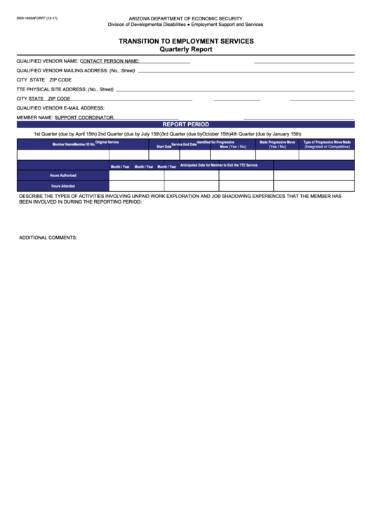 Fillable Form Ddd-1405a - Transition To Employment Services Quarterly Report Printable pdf