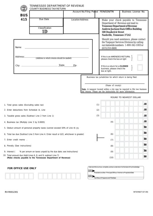 Fillable Form Bus 415 - County Business Tax Return - Classification 1d - Fillable Printable pdf