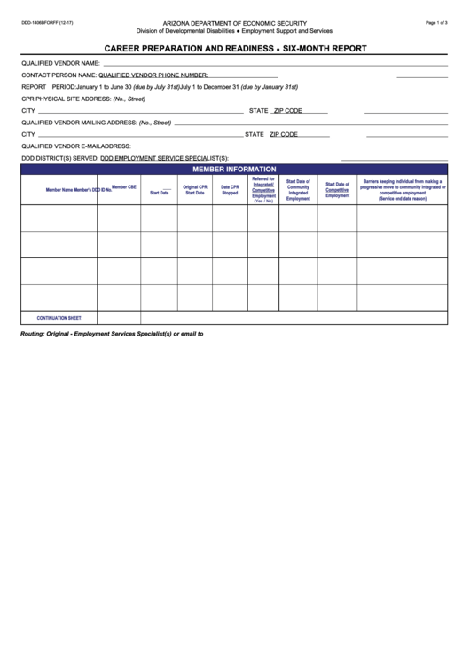 Fillable Form Ddd-1406b - Career Preparation And Readiness Six-Month Report Printable pdf