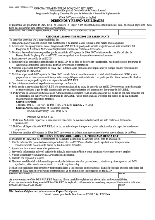 Fillable Form Sna-1000a - Derechos Y Responsabilidades Printable pdf