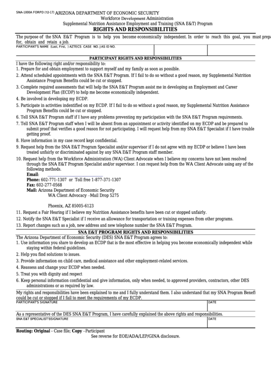 Fillable Form Sna-1000a - Rights And Responsibilities Printable pdf