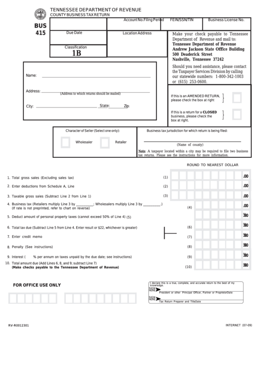 Fillable Form Bus 415 - County Business Tax Return - Classification 1b - Fillable Printable pdf