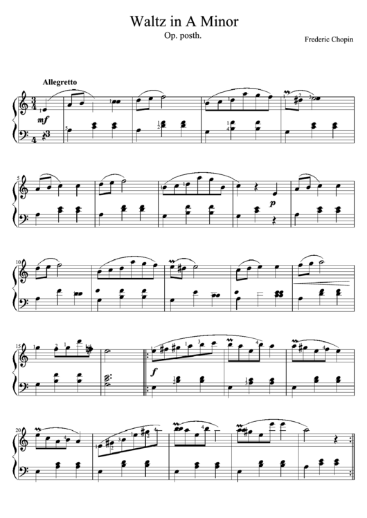 Fredric Chopin - Waltz In A Minor - Sheet Music Printable pdf