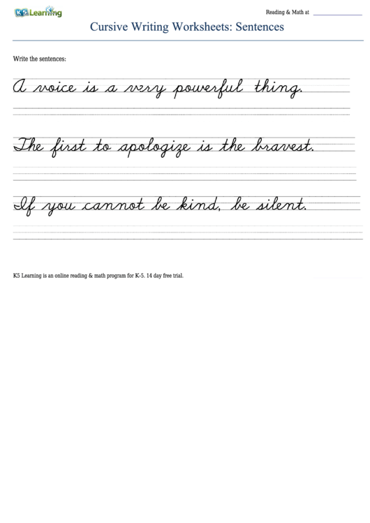 Cursive Writing Worksheet printable pdf download