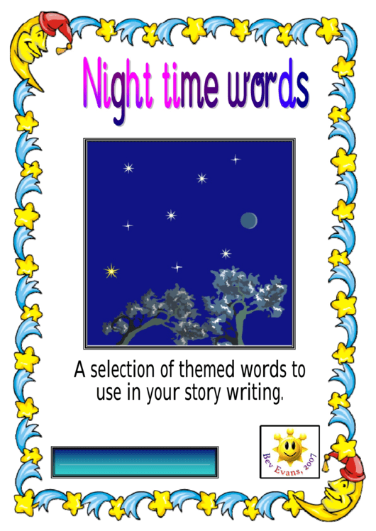 Night Time Words Card Template Set Printable pdf