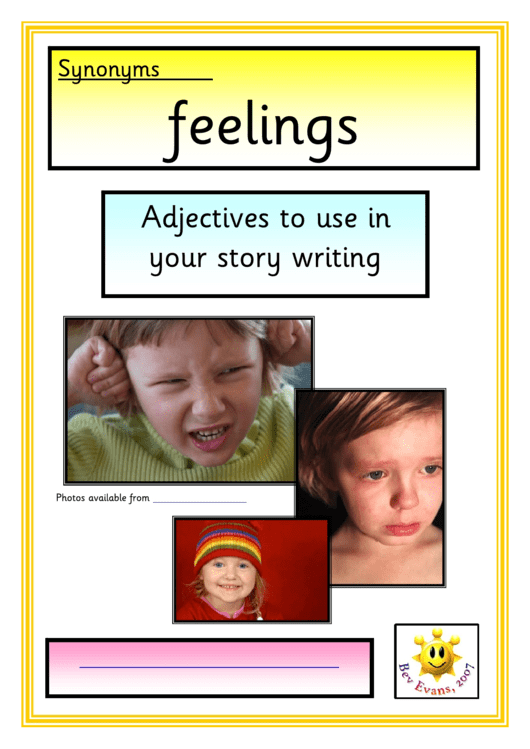 Synonyms For Feelings Word Card Template Set Printable pdf