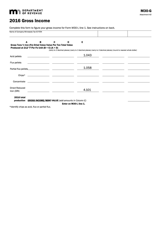 Fillable Form M30-G - Gross Income - 2016 Printable pdf
