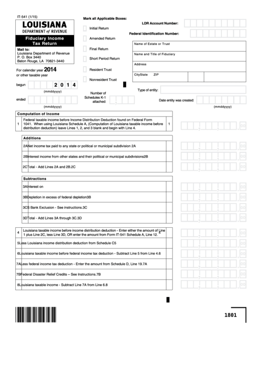 Form It-541 - Fiduciary Income Tax Return - 2014
