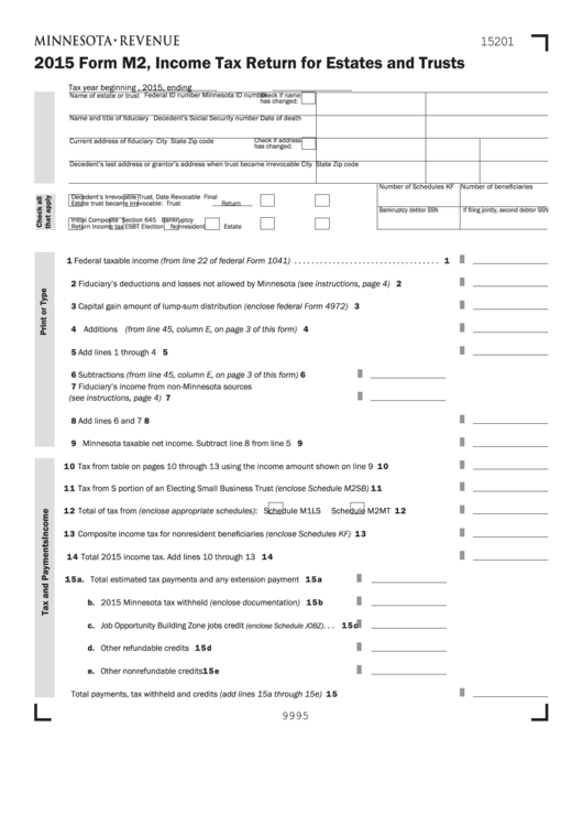 Fillable Form M2 - Income Tax Return For Estates And Trusts - 2015 Printable pdf