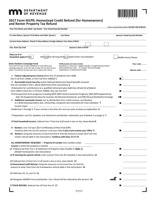 Fillable Form M1pr Homestead Credit Refund For Homeowners And 