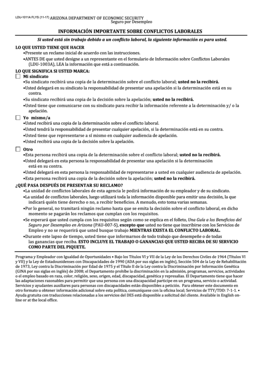Form Ldu-1011a - Informacion Importante Sobre Conflictos Laborales Printable pdf