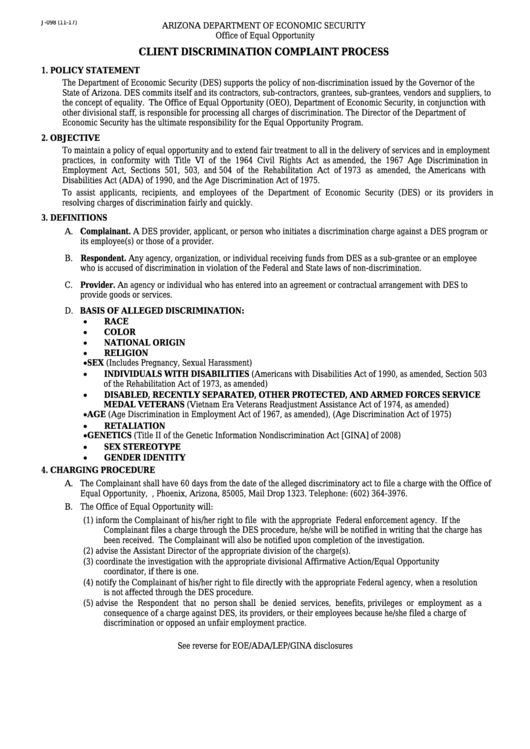 Instructions For Form J-098 - Client Discrimination Complaint Process Printable pdf