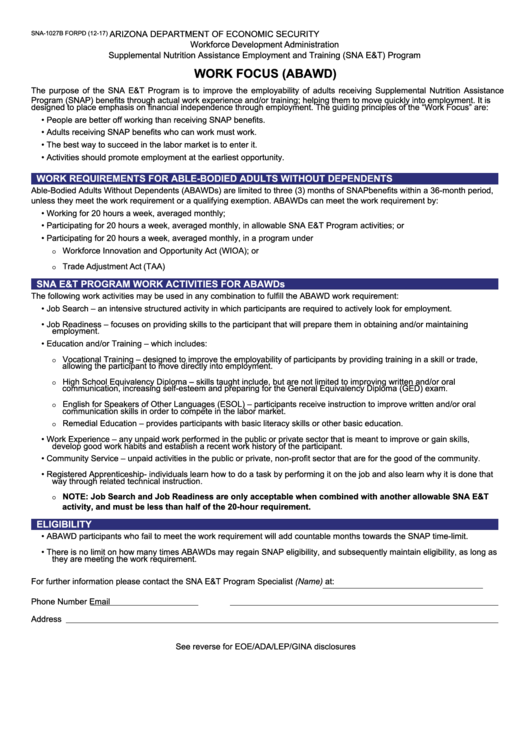 Instructions For Form Sna-1027b - Special Needs Assistant (Sna) Apointment Form Printable pdf