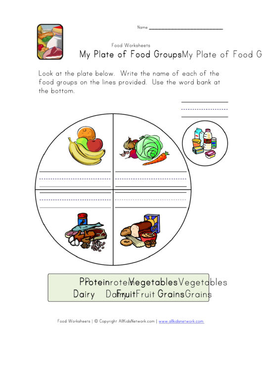 My Plate Of Food Groups Worksheet Template Printable pdf