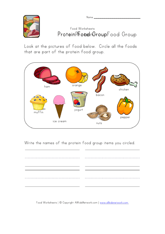Protein Food Group Worksheet Template Printable pdf