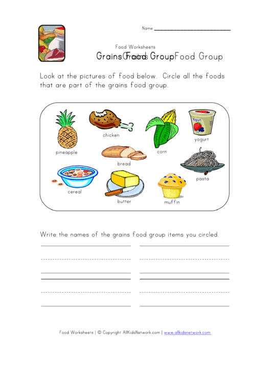 Grains Food Group Worksheet Template Printable pdf