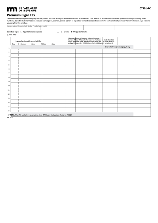 Fillable Schedule Ct301-Pc - Premium Cigar Tax Printable pdf