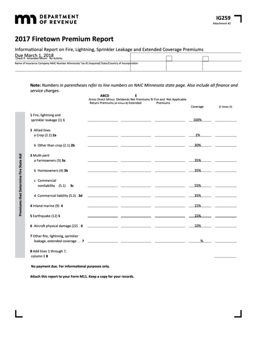 Fillable Form Ig259 - Firetown Premium Report - 2017 Printable pdf