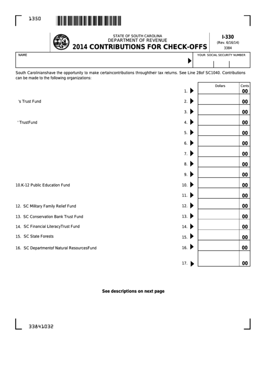 Fillable Form I-330 - Contributions For Check-Offs - 2014 Printable pdf