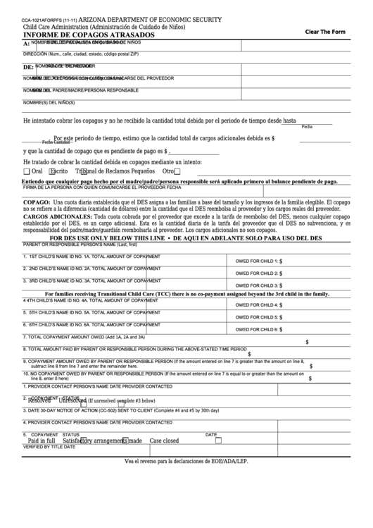 Fillable Form Cca-1021aforpfs - Informe De Copagos Atrasados Printable pdf
