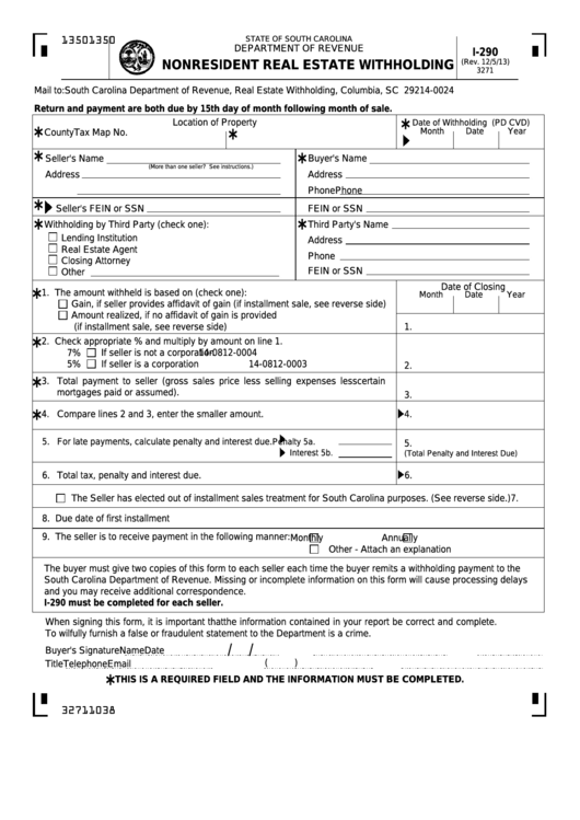 Form I-290 - Nonresident Real Estate Withholding Printable pdf