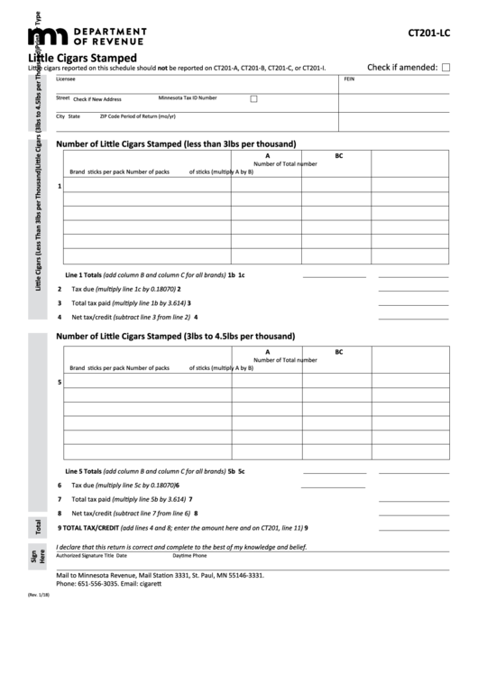 Fillable Form Ct201-Lc - Little Cigars Stamped Printable pdf