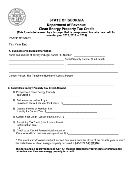 Fillable Form It-Cep - Clean Energy Property Tax Credit Printable pdf