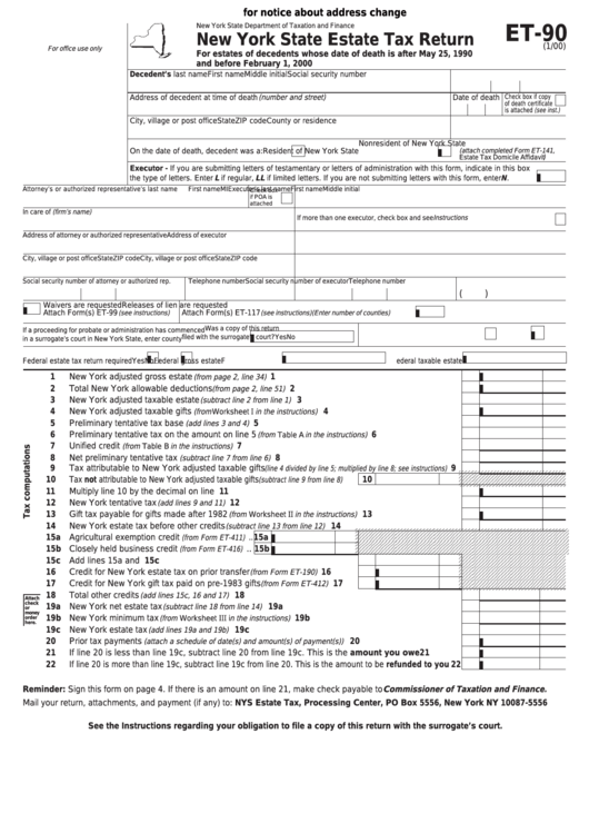 Form Et90 New York State Estate Tax Return printable pdf download