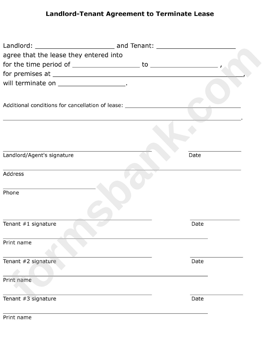 Landlord-Tenant Agreement To Terminate Lease