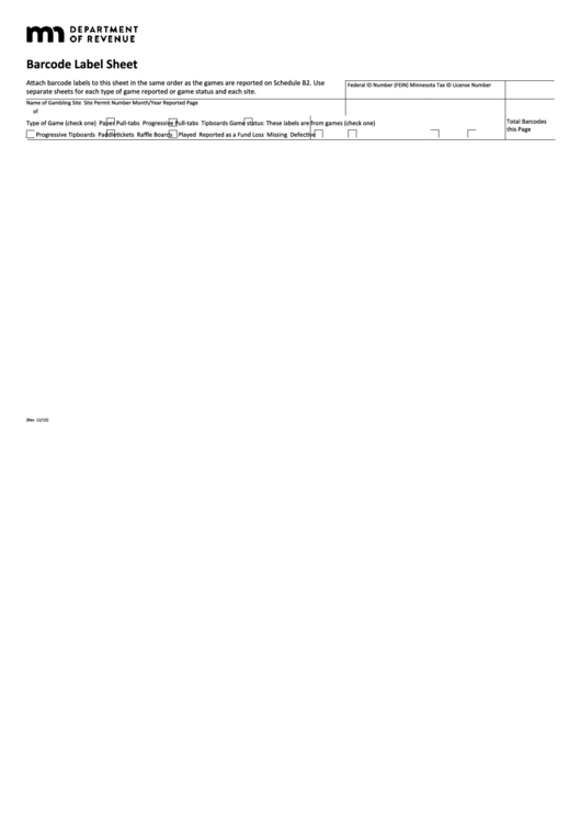 Fillable Barcode Label Sheet - Minnesota Department Of Revenue Printable pdf