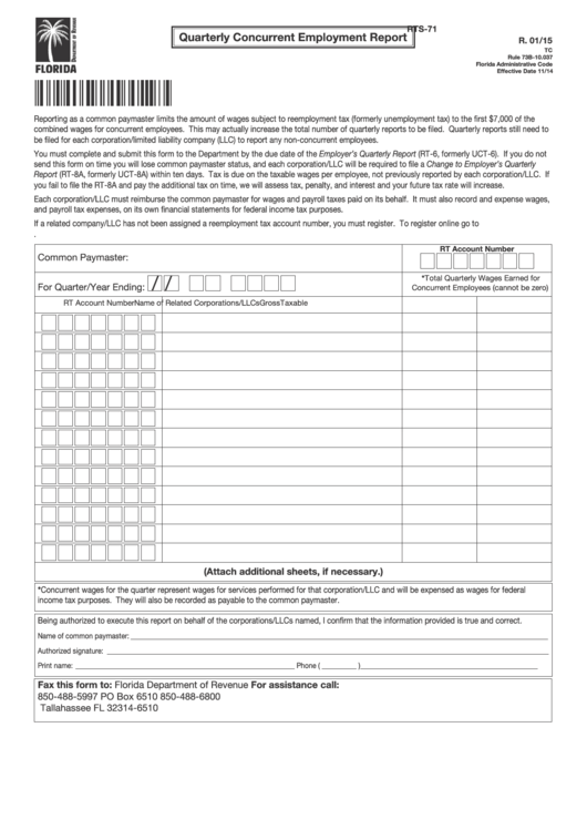 Form Rts-71 - Quarterly Concurrent Employment Report Printable pdf