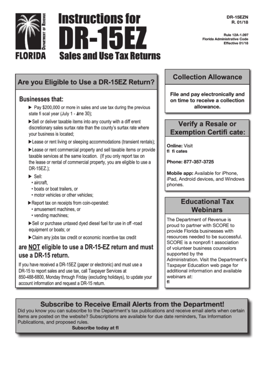 Instructions For Form Dr 15ez Sales And Use Tax Returns Printable Pdf Download