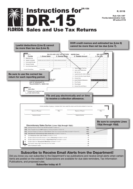 Instructions For Form Dr-15 - Sales And Use Tax Returns Printable pdf