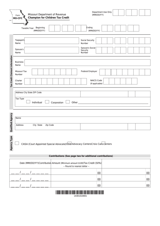 Fillable Form Mo-Cfc - Champion For Children Tax Credit Printable pdf