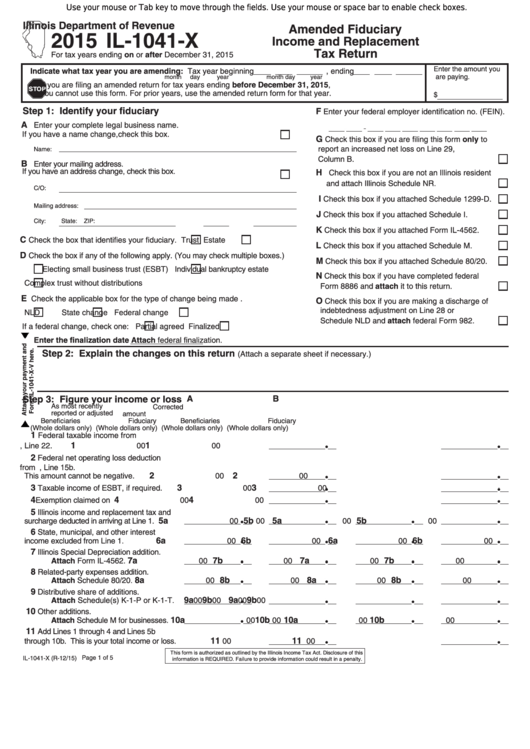 Fillable Form Il-1041-X - Amended Fiduciary Income And Replacement Tax Return - 2015 Printable pdf