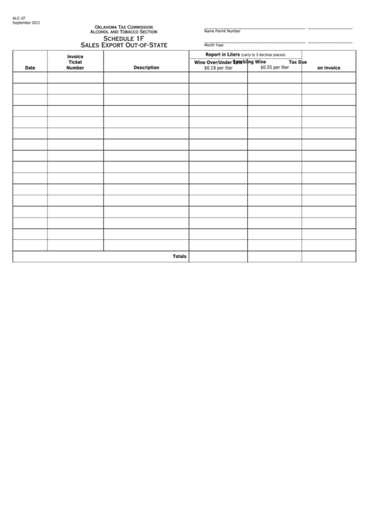 Fillable Form Alc-1f - Schedule 1f Sales Export Out-Of-State Printable pdf