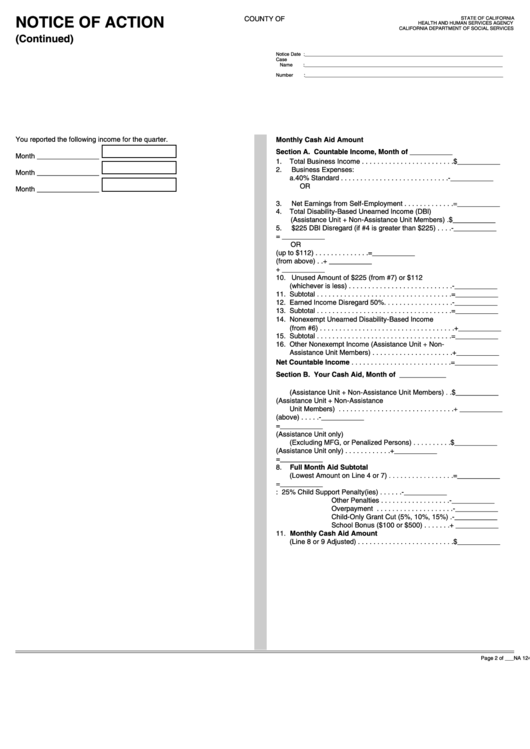 Fillable Form Na 1242 - Notice Of Action - Sanctions Budget Printable pdf