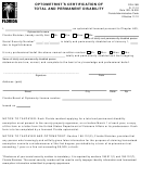 Form Dr-416b - Optometrist's Certification Of Total And Permanent Disability