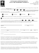 Form Dr-416 - Physician's Certification Of Total And Permanent Disability