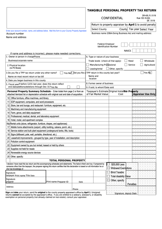 Fillable Form Dr405 Tangible Personal Property Tax Return printable