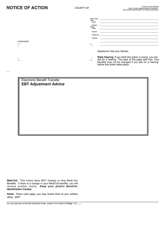 Fillable Form Na 1233 - Notice Of Action - Multipurpose Printable pdf