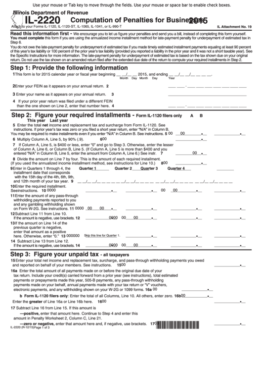Fillable Form Il-2220 - Computation Of Penalties For Businesses - 2015 Printable pdf
