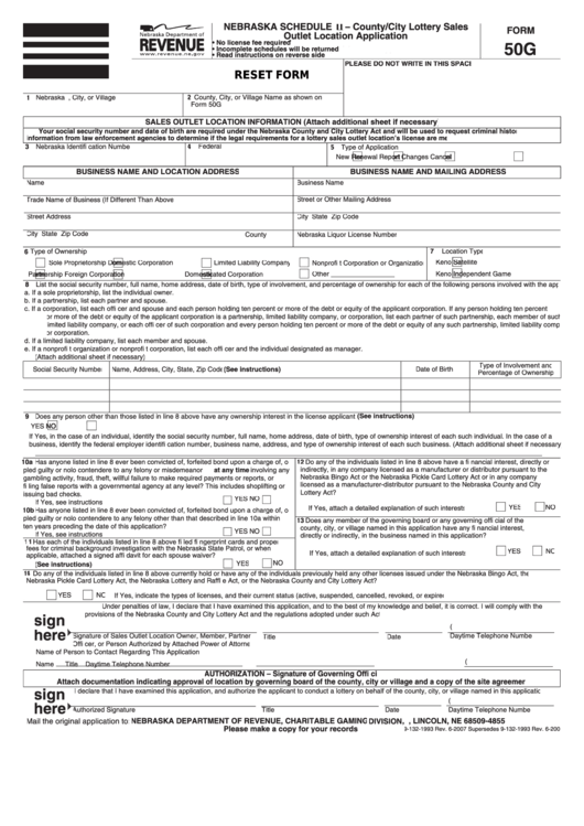 Fillable Form 50g - Nebraska Schedule Ii - County/city Lottery Sales Printable pdf